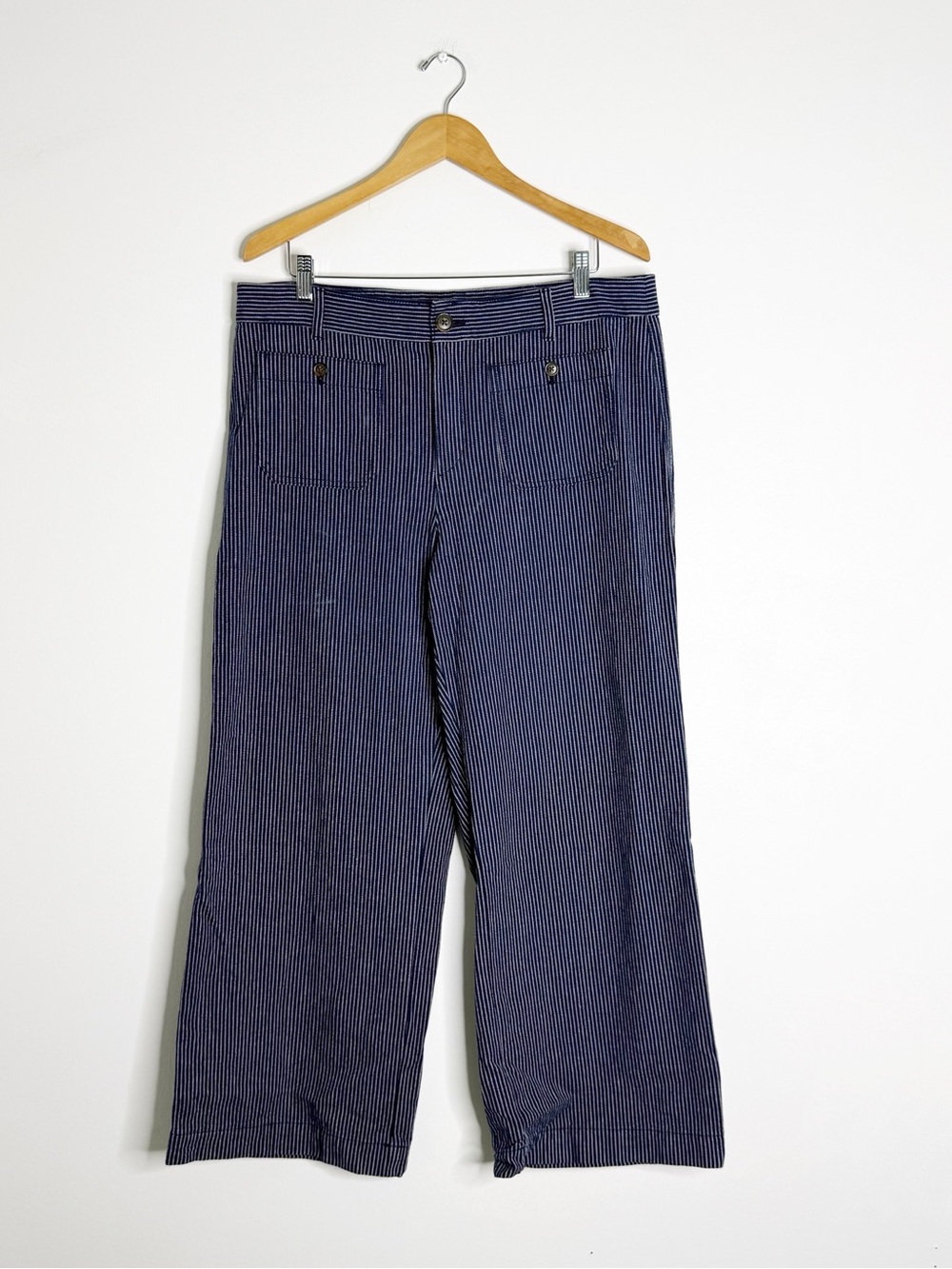 LOFT The Palmer Wide Leg Crop Pants Size 14 Tall Blue Stripe